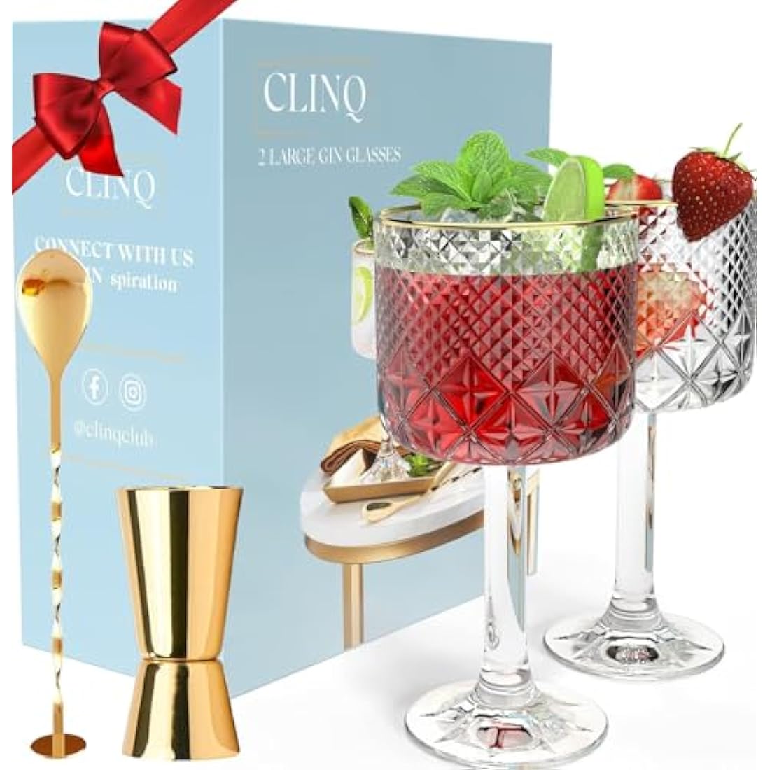 Jolof Store Gold Rimmed Gin Glasses Set of 2 | Crystal Cut Copa Gift Set