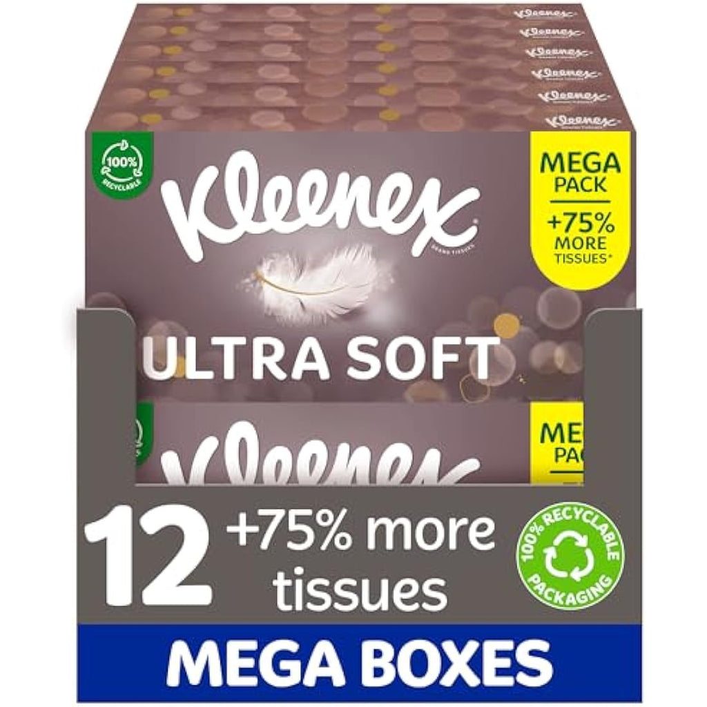 Kleenex Ultra Soft Facial Tissues – 3-Ply Bulk Mega Pack (12 Boxes)