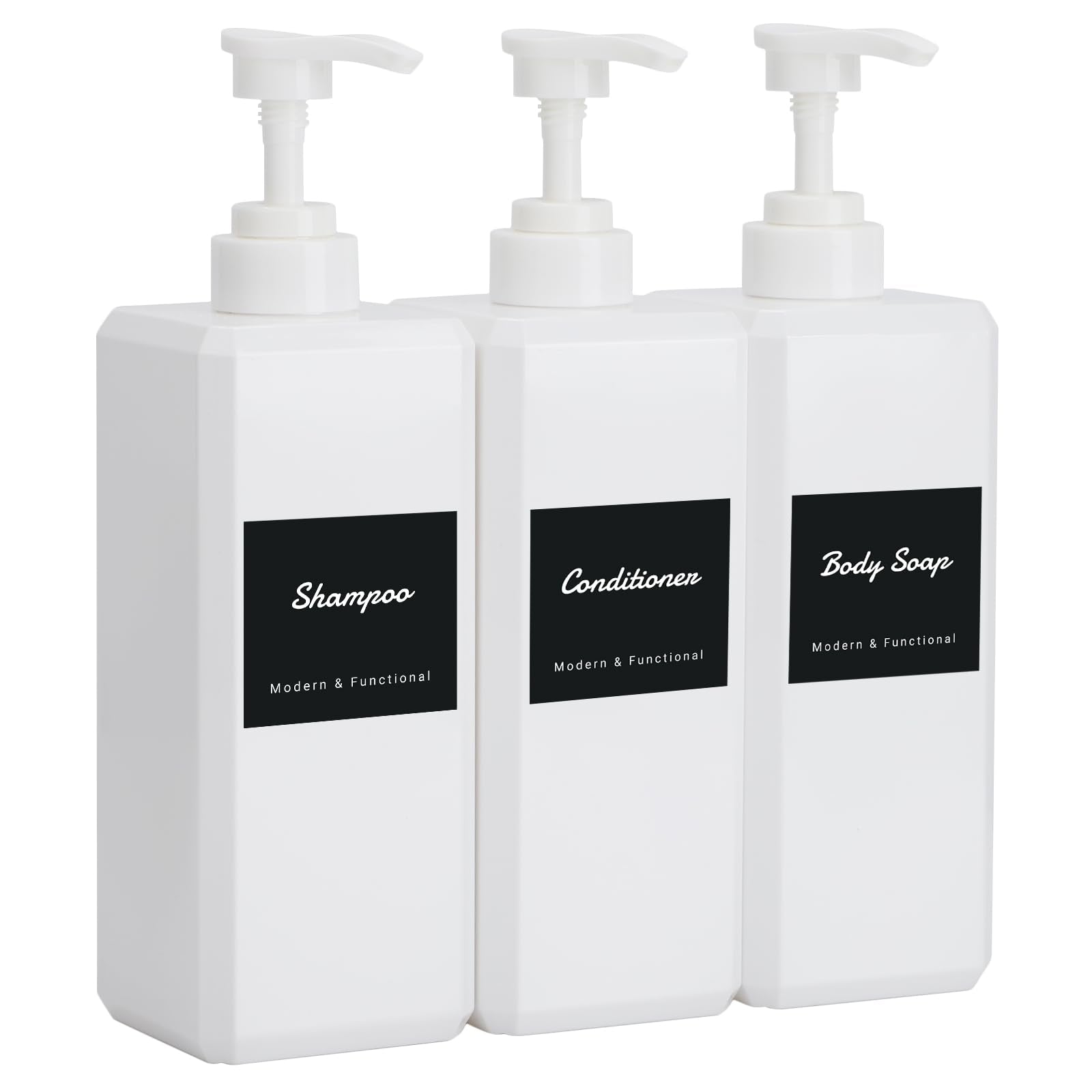 3-Piece 800ml Shampoo and Conditioner Bottles with Labels