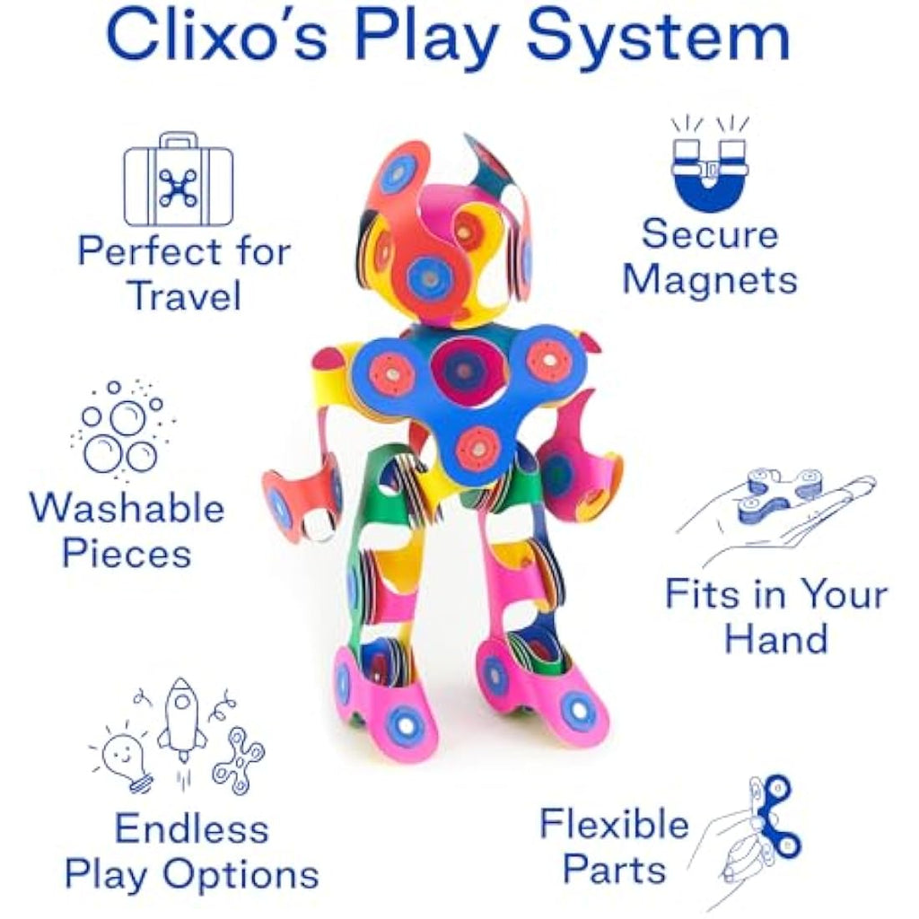 Clixo Rainbow 42 Piece Pack | Magnetic STEM Building Toy for Kids