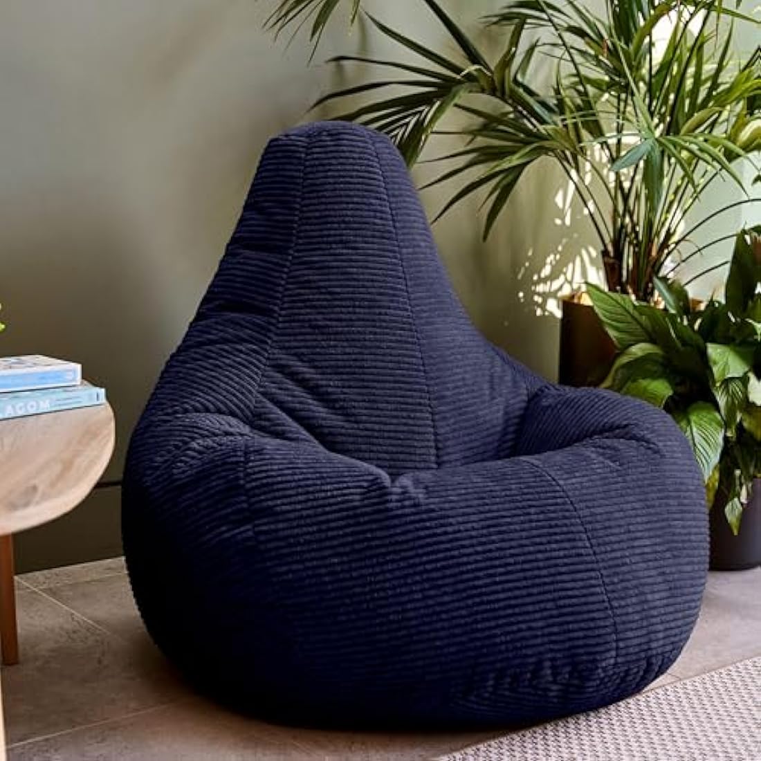 Icon Dalton Corduroy Recliner Bean Bag Chair - Navy Blue - Large Adult
