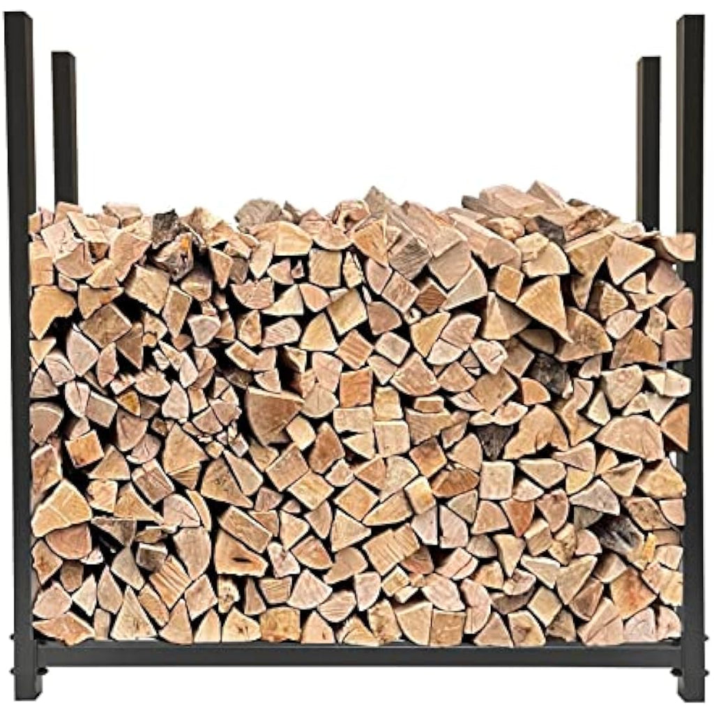 QUICK STAR Metal Firewood Rack with Protective Cover – 113x25x115cm Grey