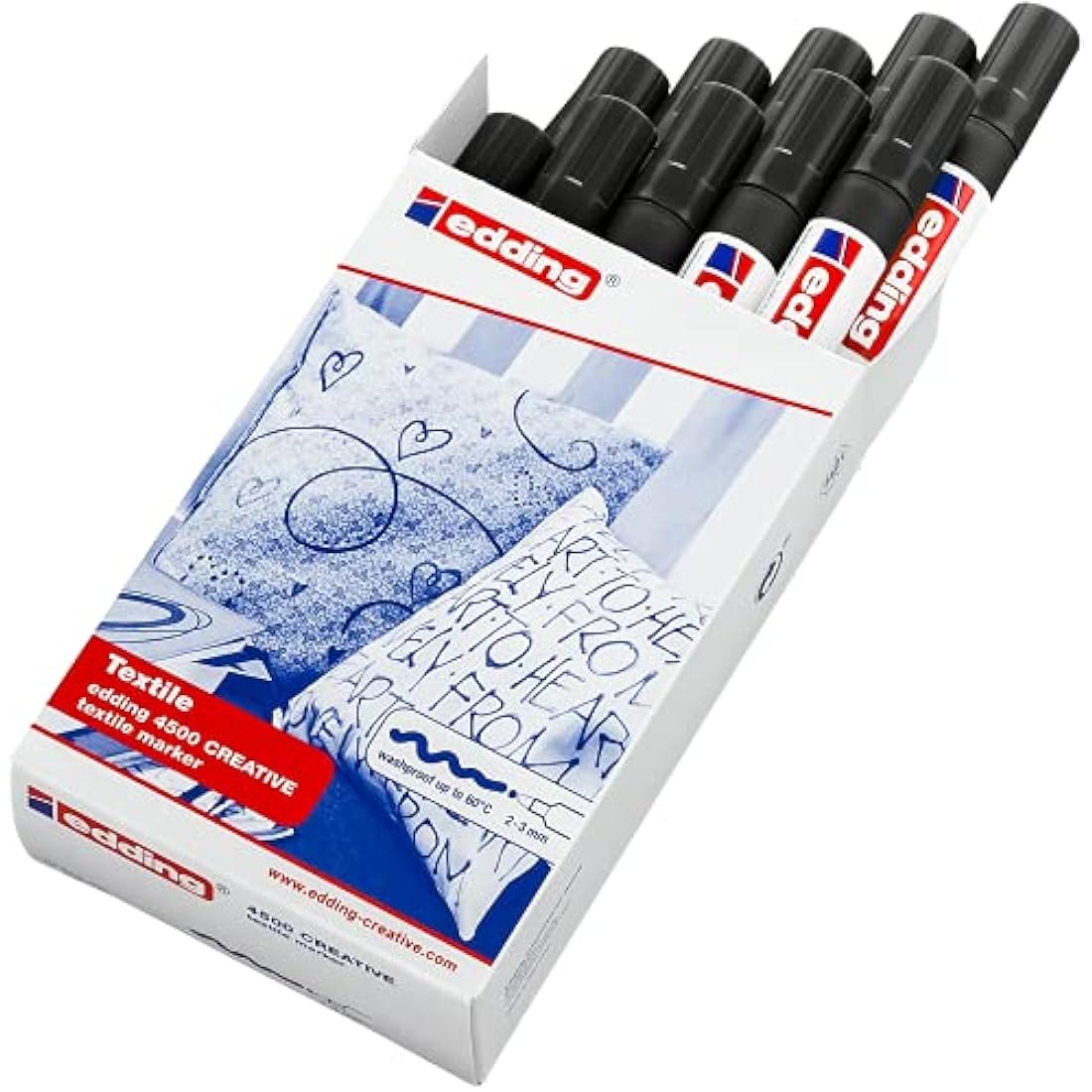 Edding 4500 Textile Markers | Black Fabric Pens | 2-3mm Round Nib | 10 Pack