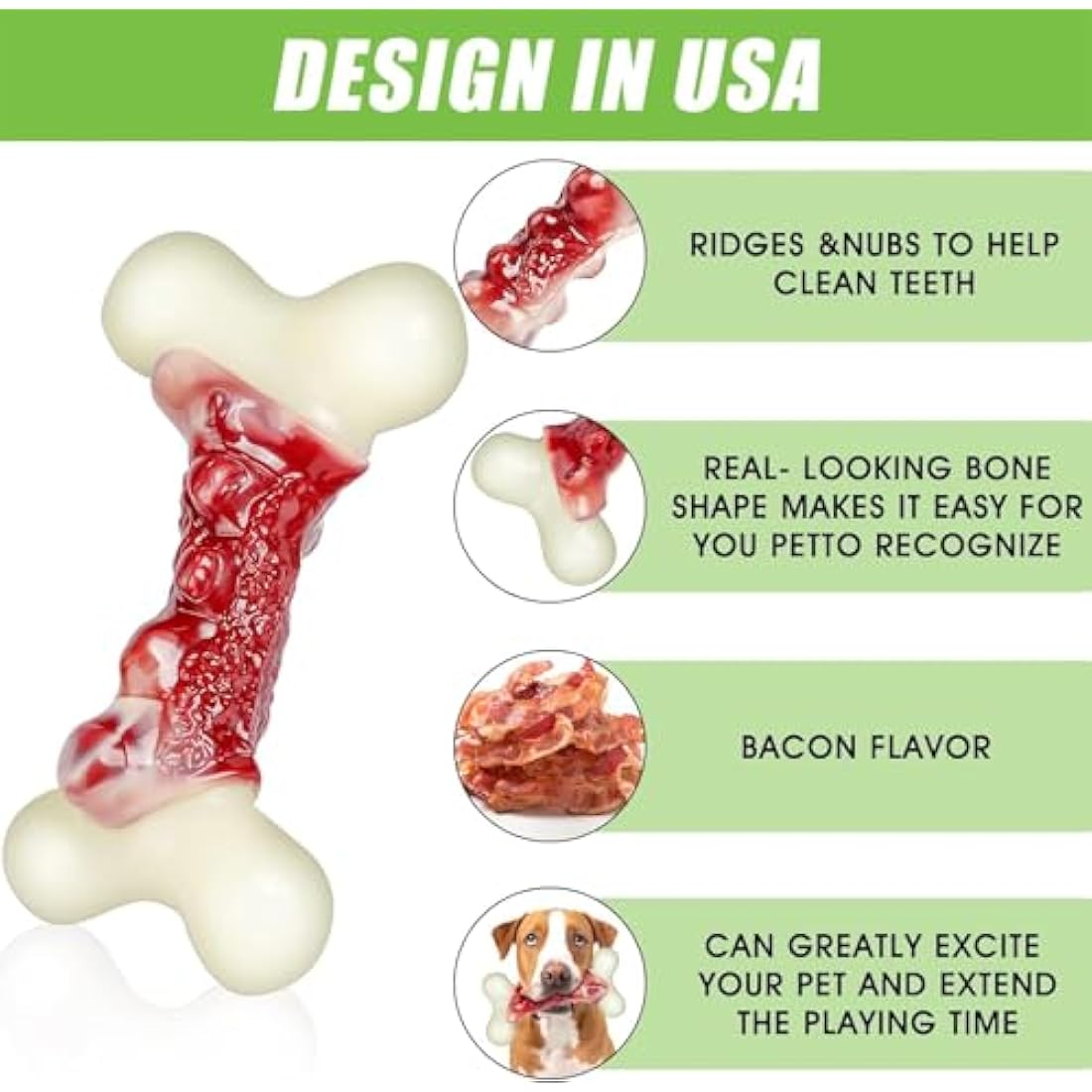 Jolof Store Indestructible Dog Bone Toy for Aggressive Chewers | Bacon