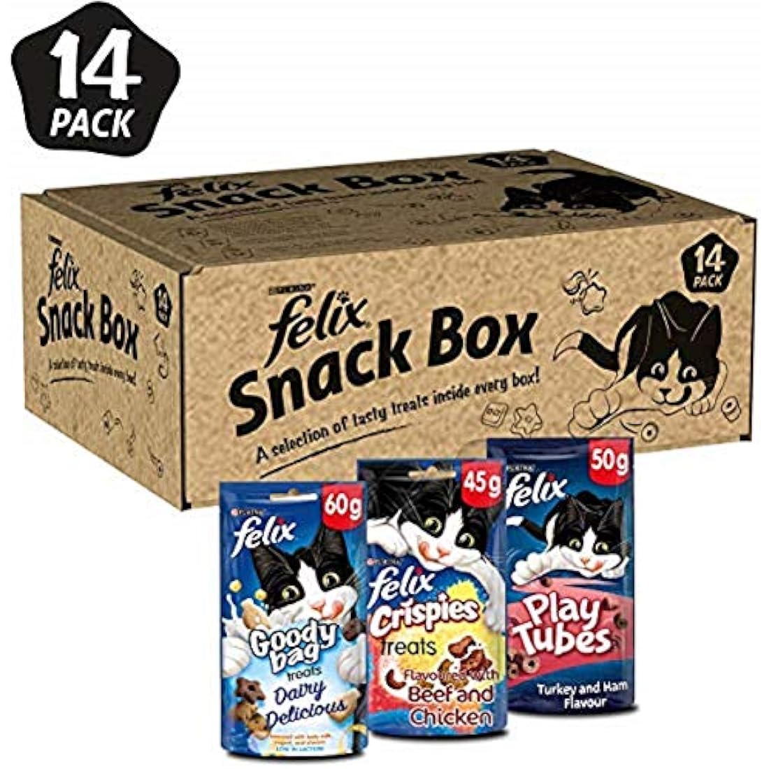 Felix Cat Treat Snack Box - Mixed Flavours & Textures (14 x 765g Packs)
