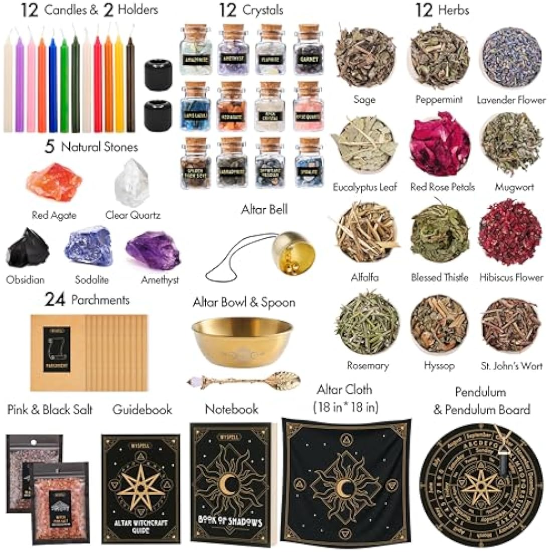 Jolof Store 65-Piece Witchcraft Kit – Wiccan Altar Starter Spell Set