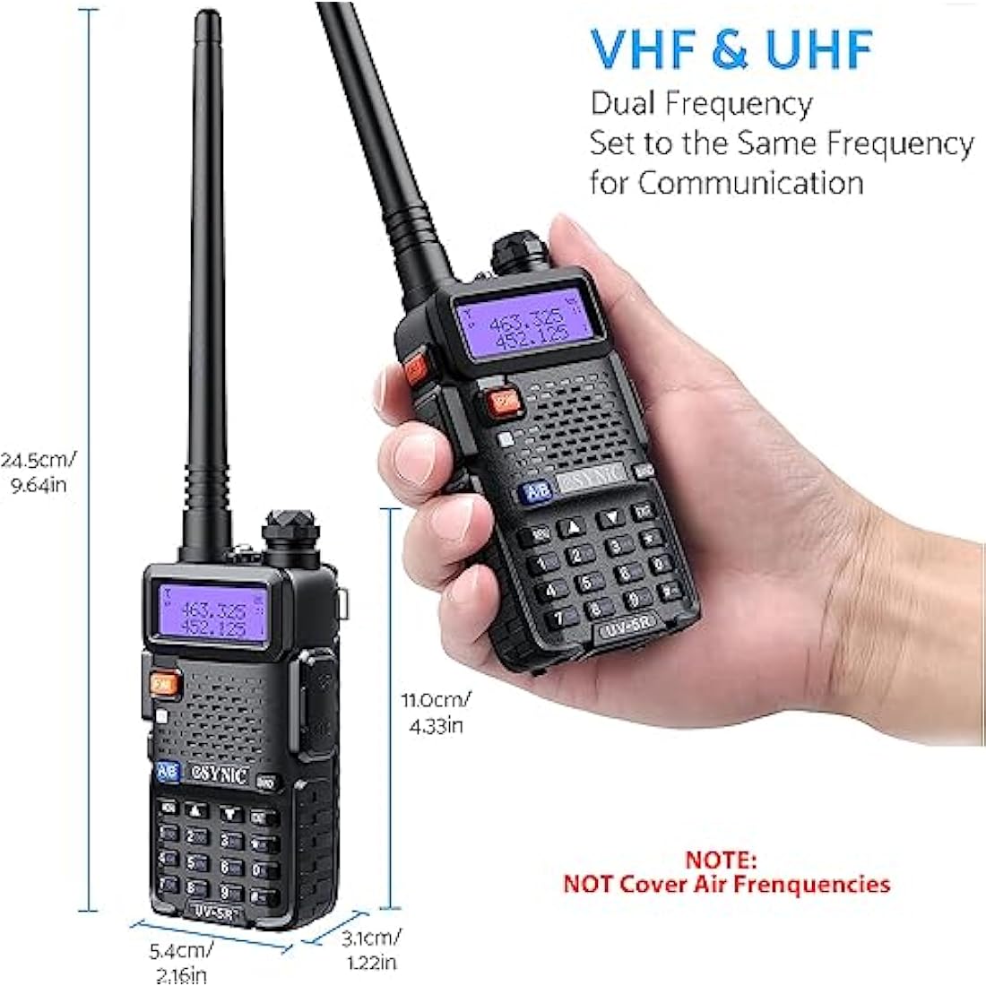 eSynic UV-5R Walkie Talkie – Dual Band 5W Long Range 2-Way Radio