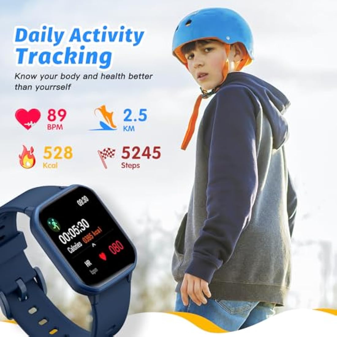 Kids Smart Watch – IP68 Waterproof Fitness Tracker (Blue)