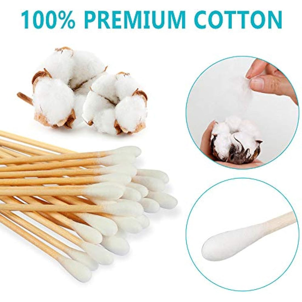 300 PCS Long Wood Handle Cotton Swabs | 6-Inch Eco Buds
