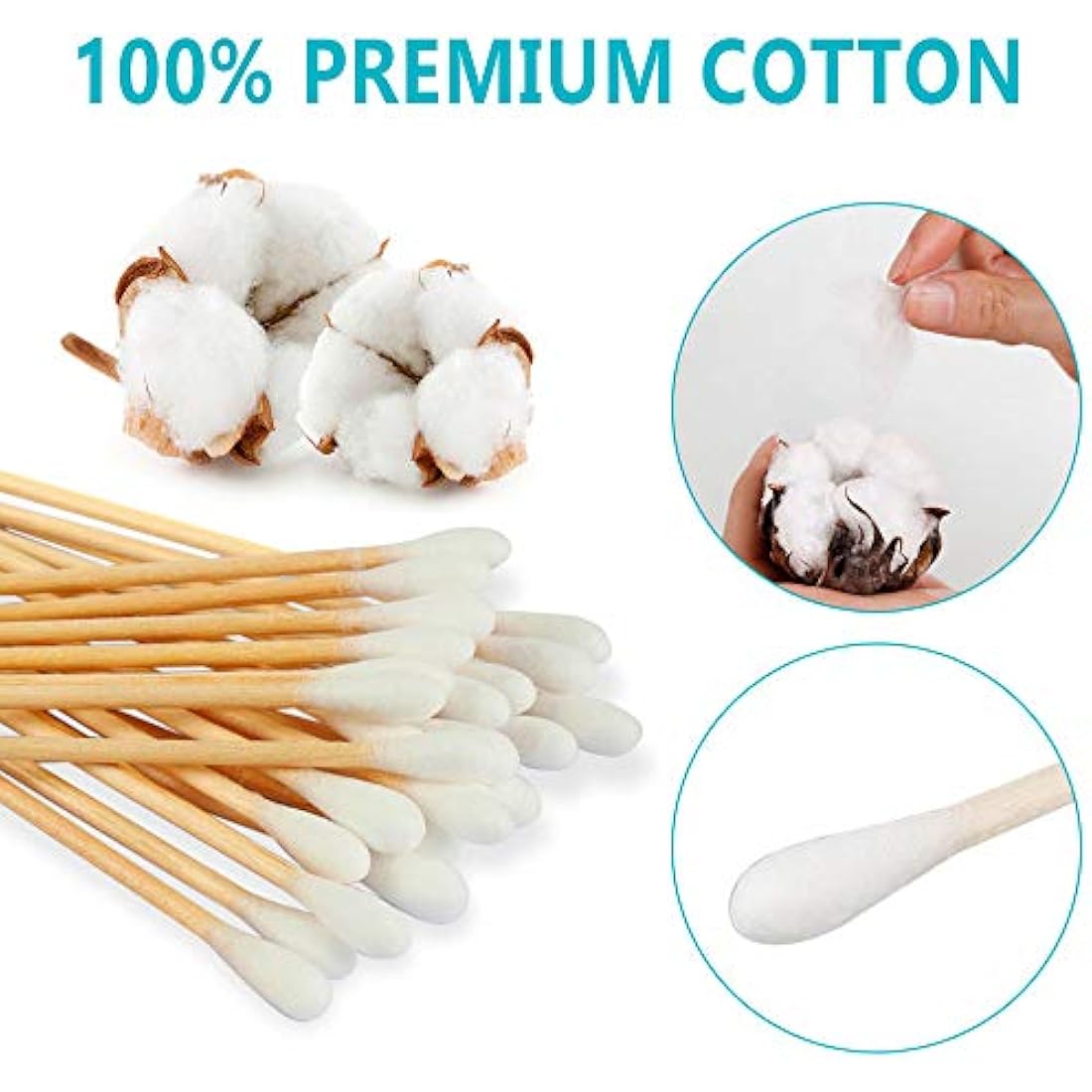 300 PCS Long Wood Handle Cotton Swabs | 6-Inch Eco Buds