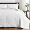 Qucover Cotton Quilted Bedspread Set | Super King Palm Leaf Embroidery