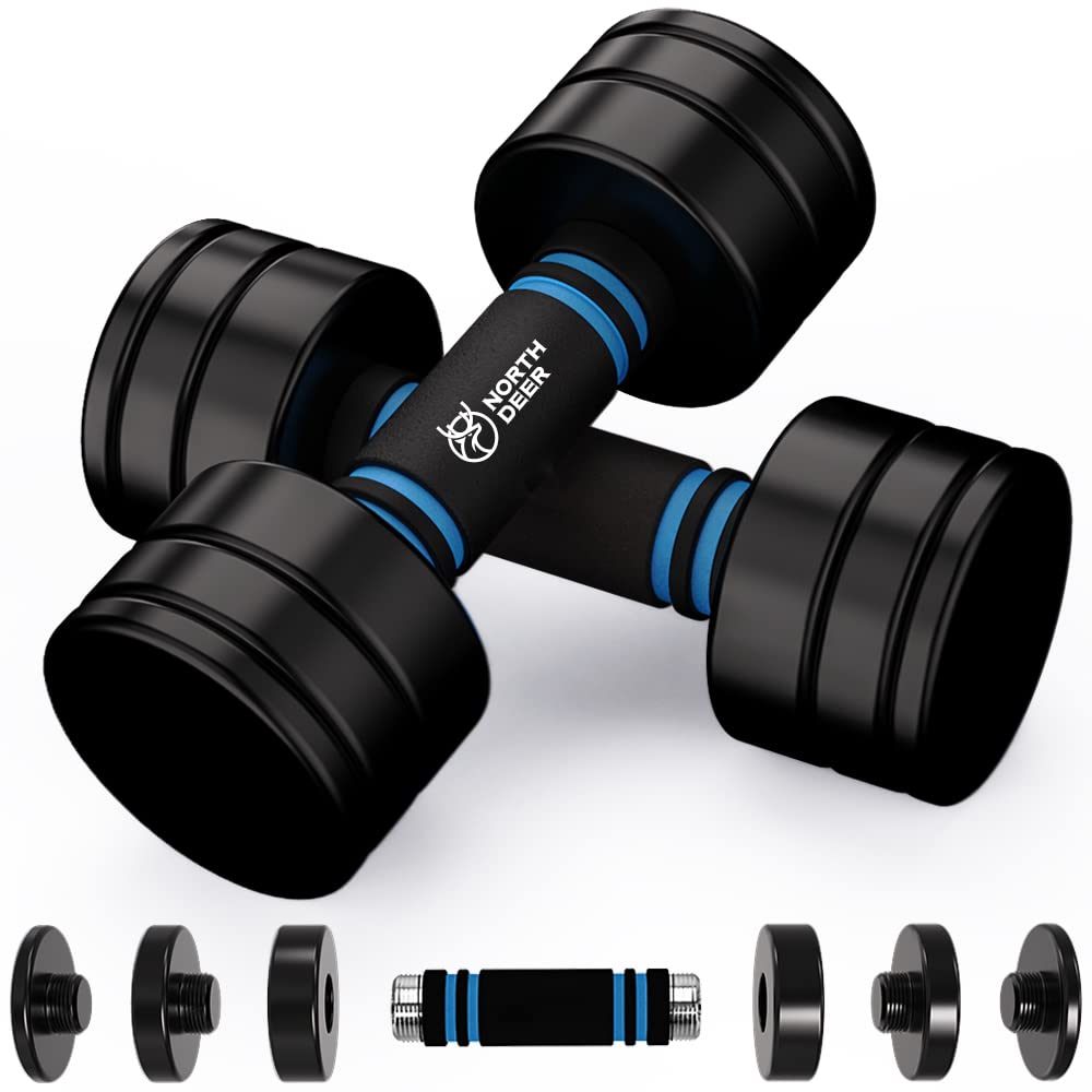 Northdeer Adjustable Steel Dumbbells | 2.5kg Black Set with Foam Handles