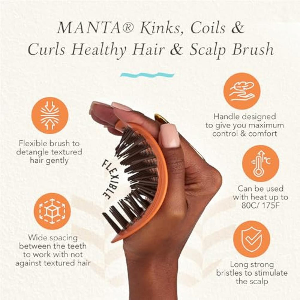 Manta Curls Anti-Breakage Detangling Brush for Curly & Afro Hair, Orange