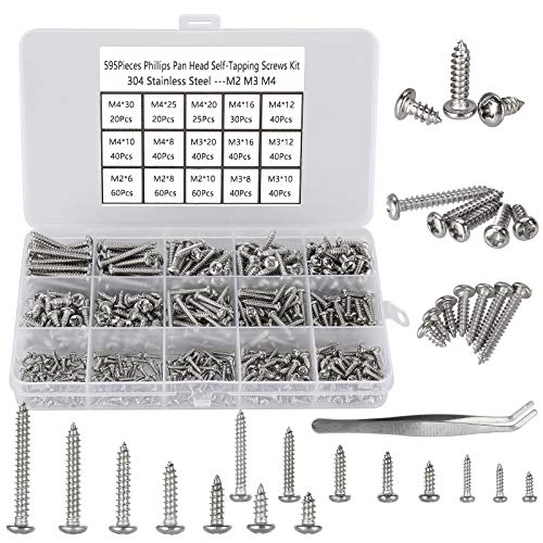 595Pcs 304 Stainless Steel Self Tapping Screws Assortment Kit