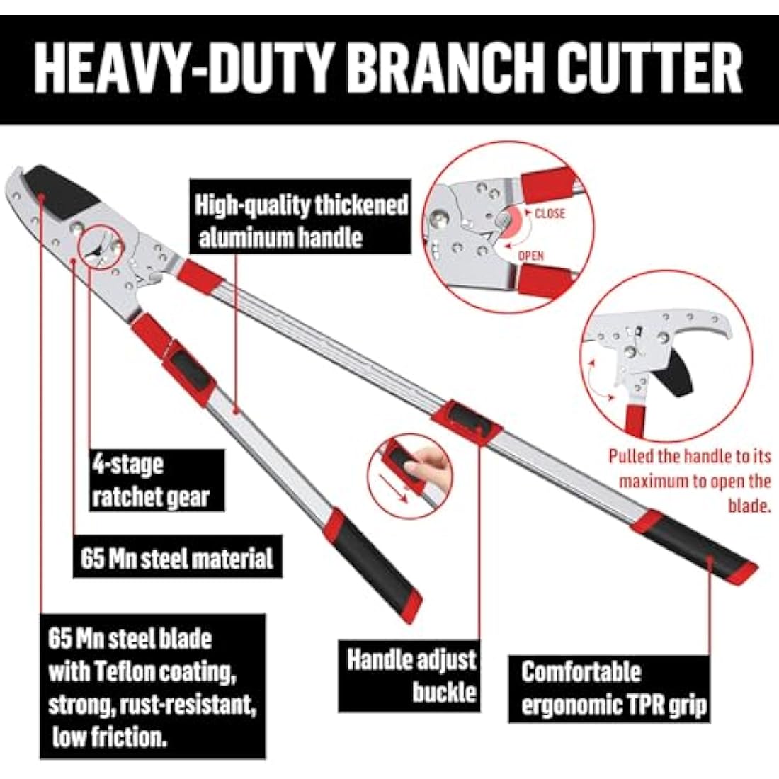 GARTOL Heavy-Duty Extendable Anvil Lopper | 28-41" Ratchet Tree Trimmer
