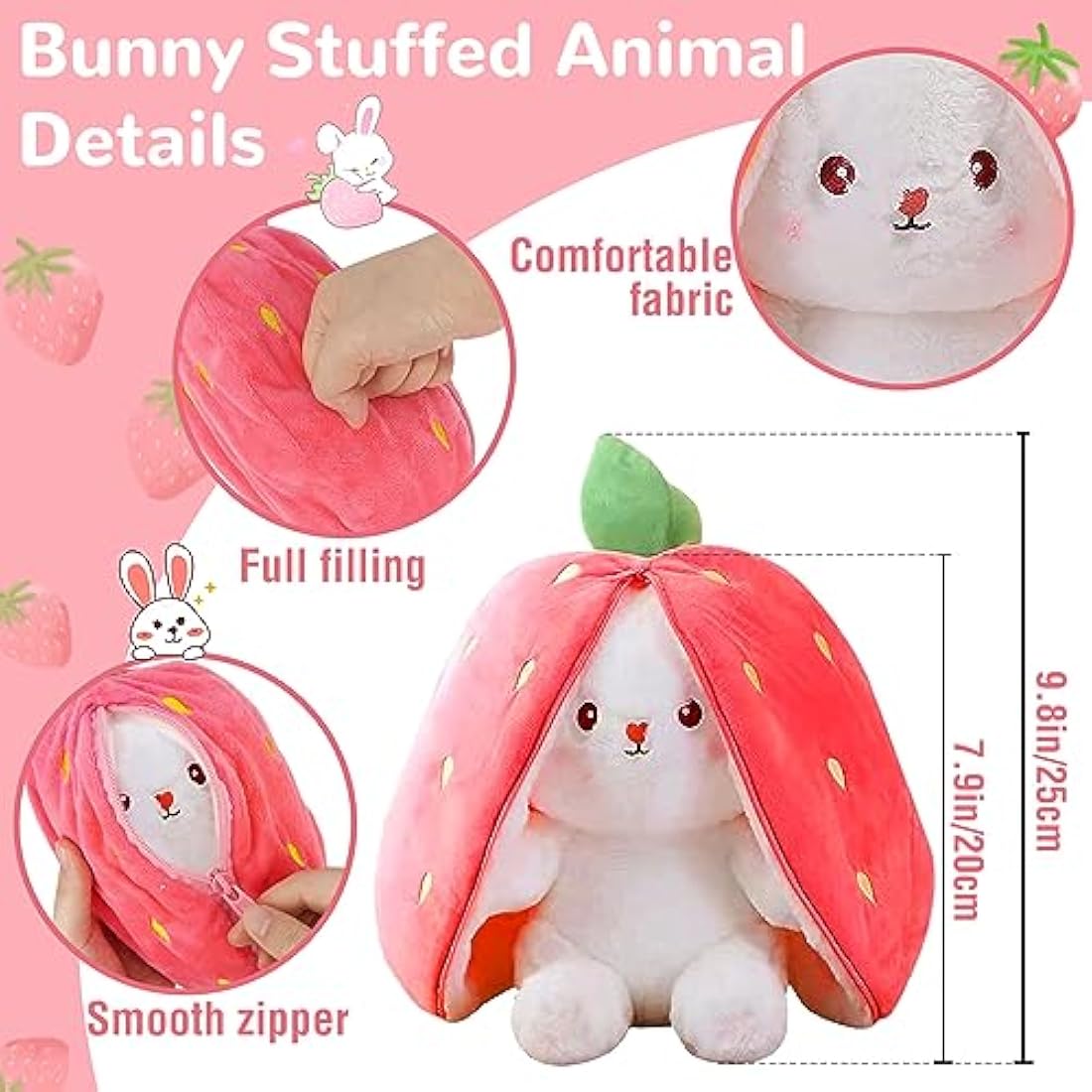 Reversible Easter Bunny Plush – 25cm Carrot Strawberry Toy