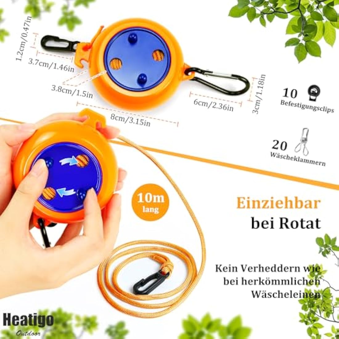 Heatigo 8M Retractable Clothes Line – Portable Camping Laundry Airer