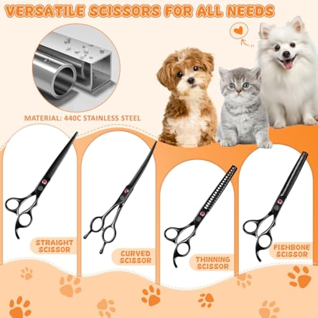 Moontay 8-in-1 Dog Grooming Scissors Set | 440C Stainless Steel Pet Shears