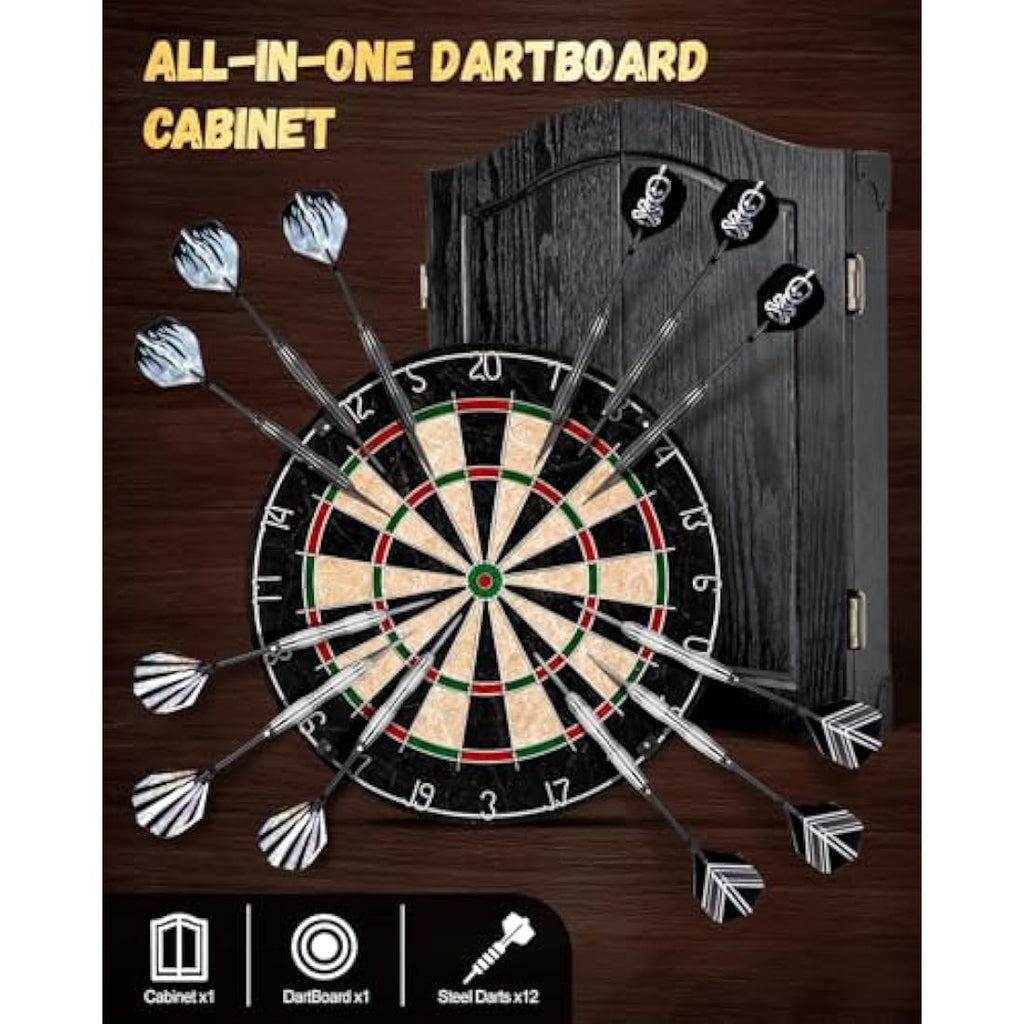 Yirinatek Sisal Dart Board Cabinet Set | Professional Steel Tip Darts