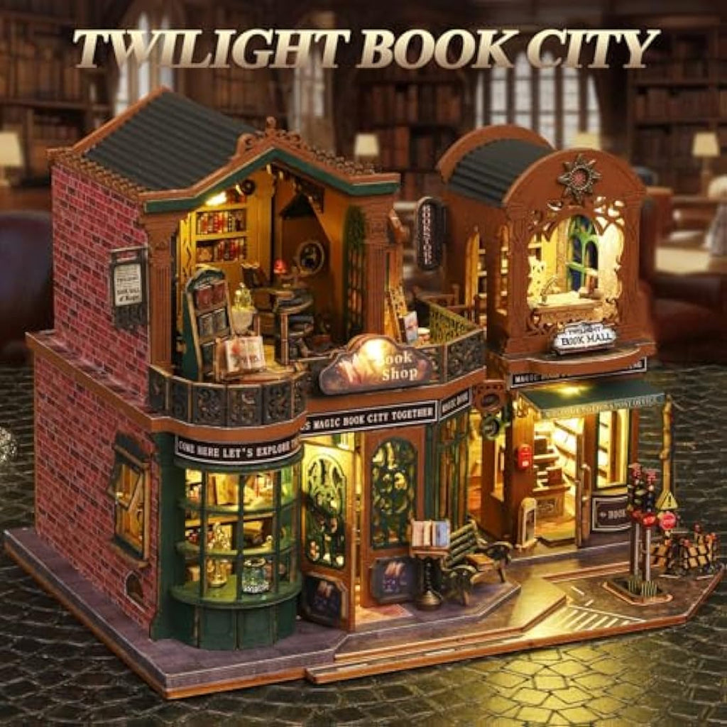 Mostop DIY Miniature Dollhouse Kit – Twilight Book City Wooden Model