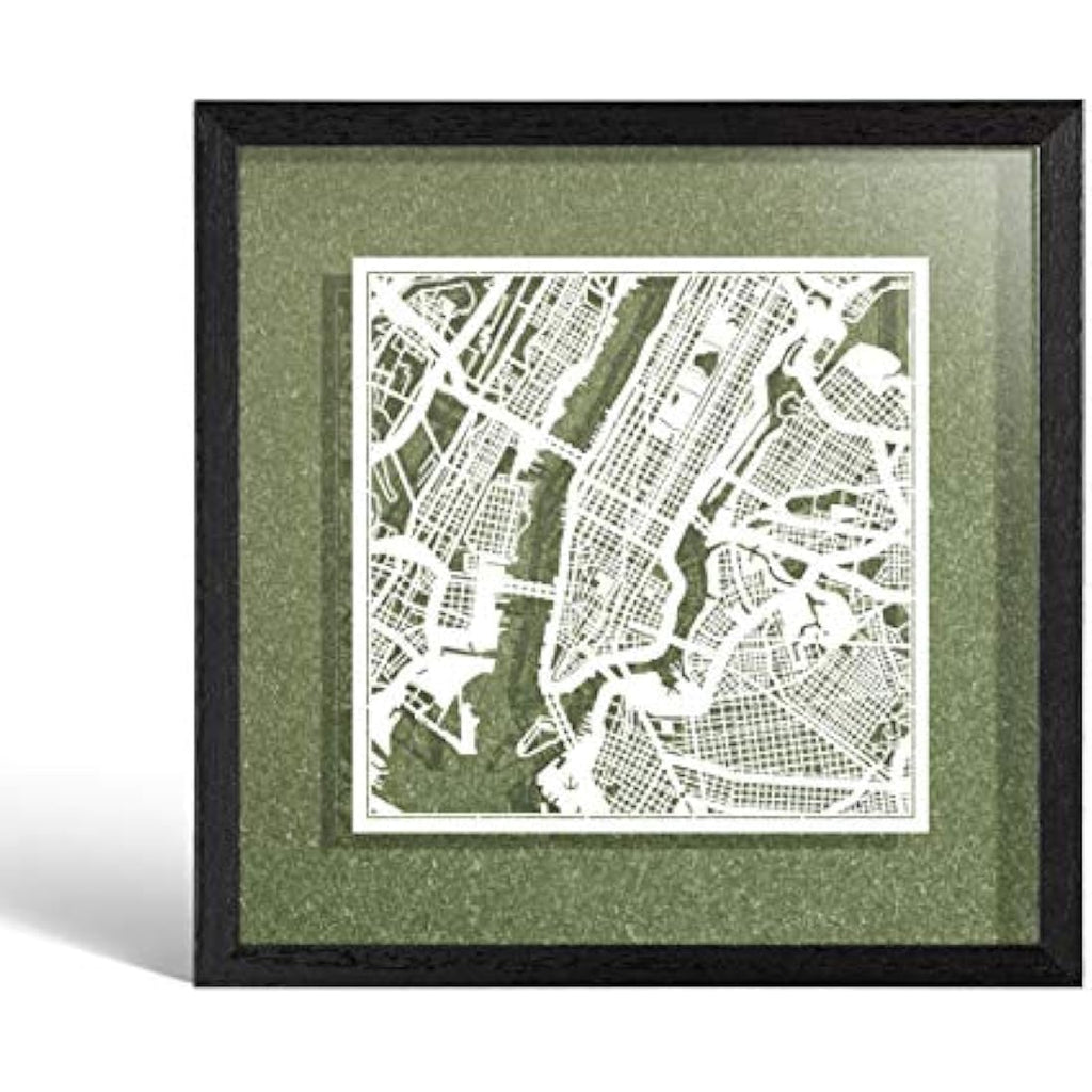 New York Paper Cut Map Framed Wall Art - O3 Design Studio, 9x9 Inch