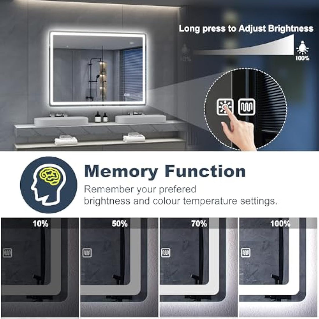 S'bagno LED Bathroom Mirror | 1000x700mm Dimmable Anti-Fog Tempered Glass
