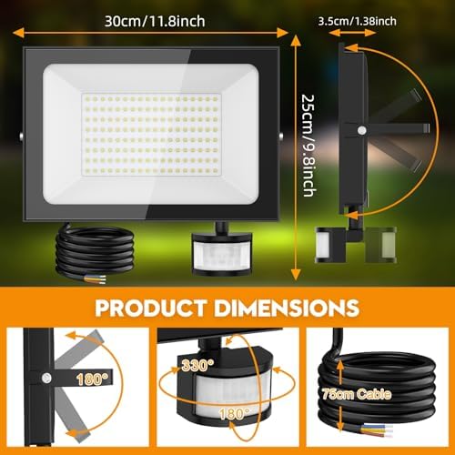 150W LED Security Lights with Motion Sensor & Remote – 2 Pack