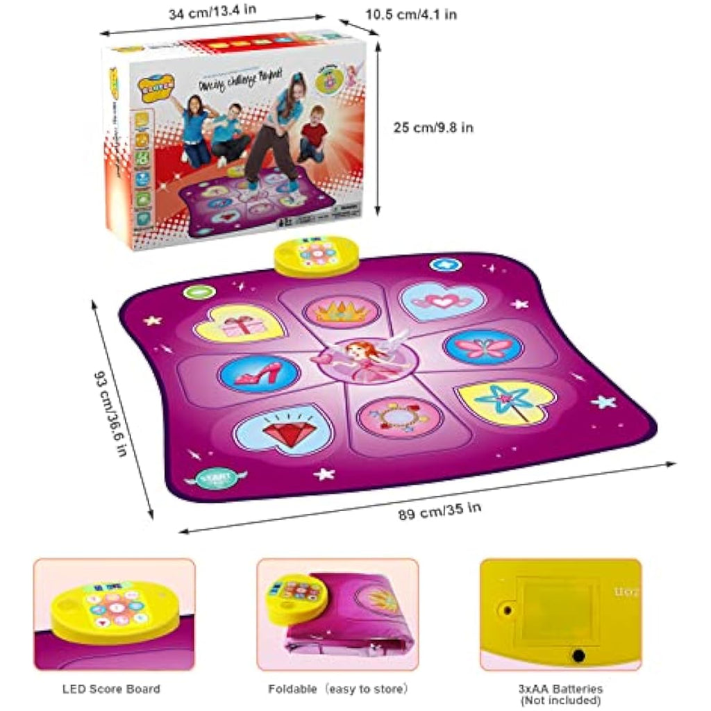 Rodzon Purple Dance Mat for Girls – LED Musical Play Mat with 3 Game Modes