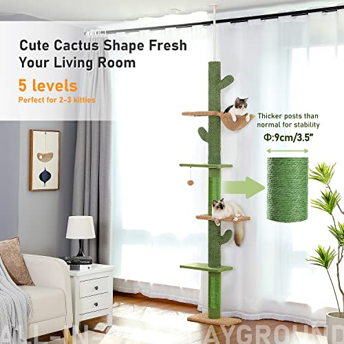 PAWZ Road Cactus Floor to Ceiling Cat Tree - 5-Tier Adjustable Tower