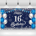 16th Birthday Banner - Navy Blue & Silver Party Backdrop