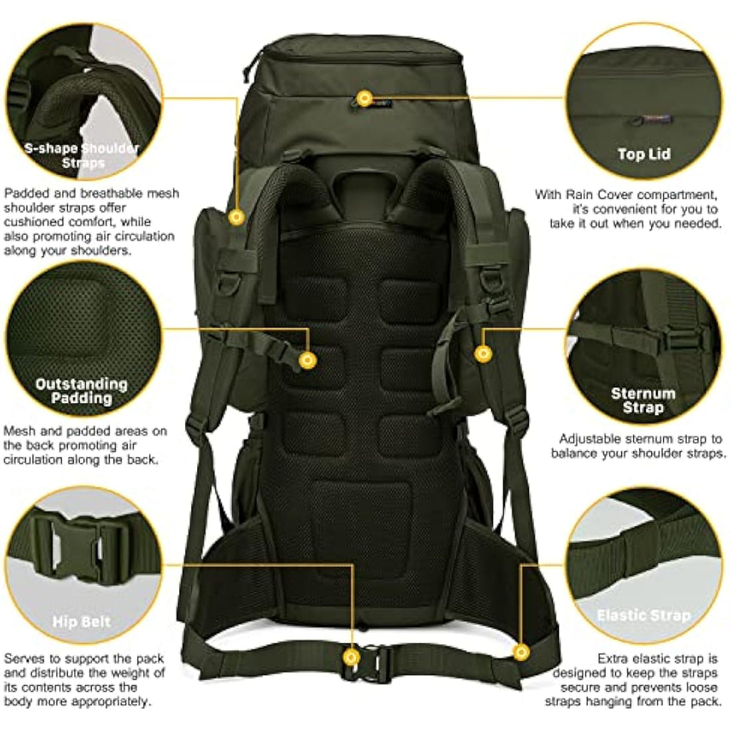 Mardingtop 60L Tactical Backpack | Military MOLLE Rucksack with Rain Cover