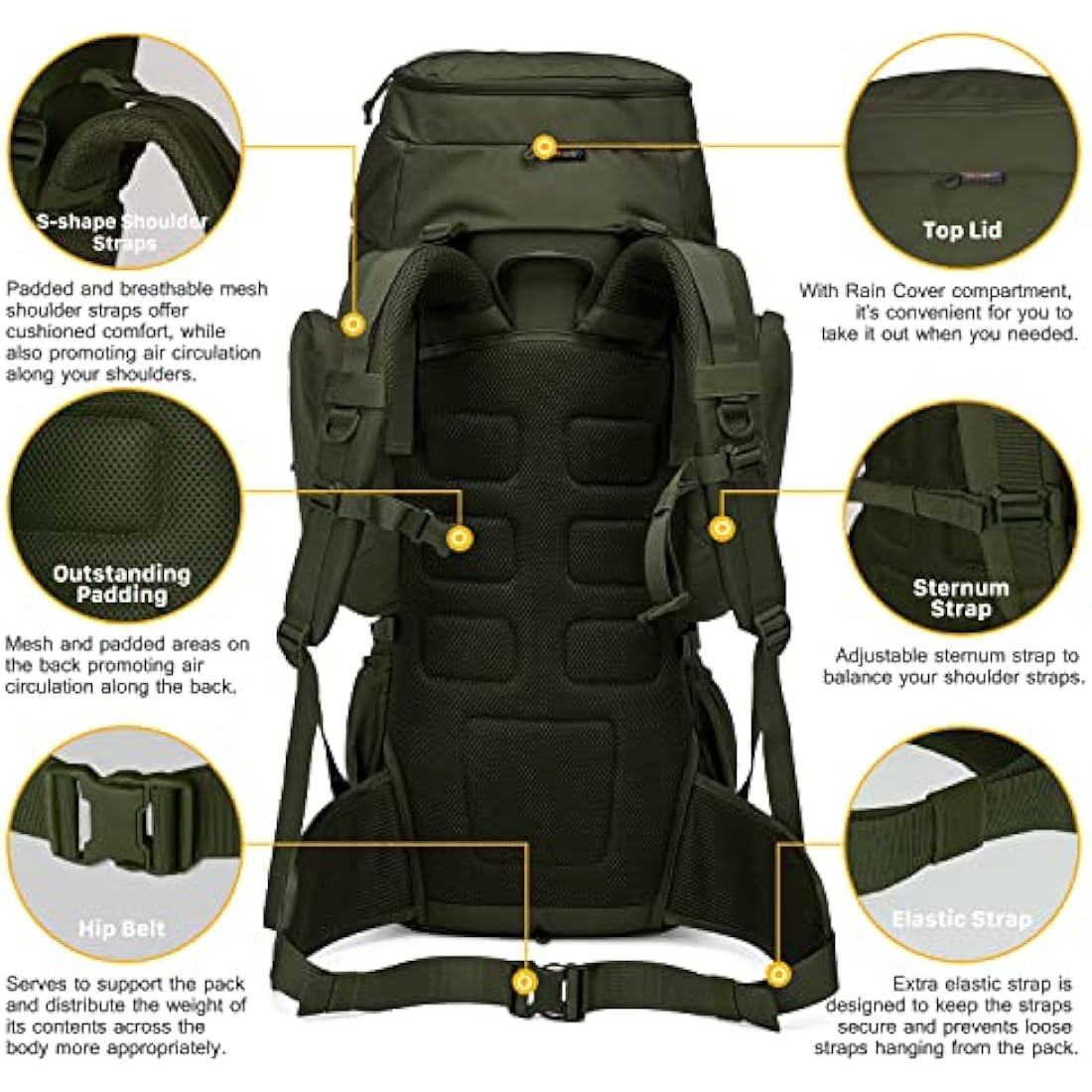 Mardingtop 60L Tactical Backpack | Military MOLLE Rucksack with Rain Cover