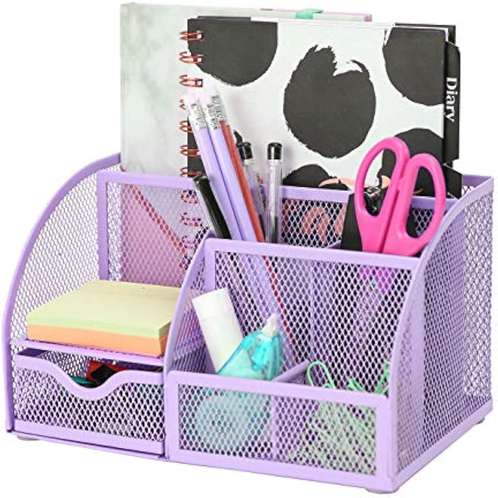 Exerz Mesh Desk Organiser | 7-Compartment Metal Office Tidy Caddy