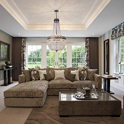 Wellmet French Empire Crystal Chandelier – 9-Light Antique Bronze Pendant
