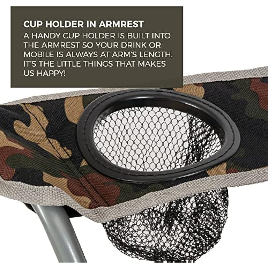 Highlander Camping Chair – Lightweight Folding Steel Chair with Cup Holder