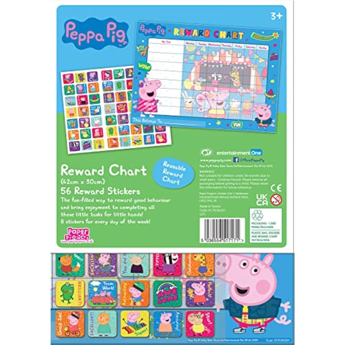 Peppa Pig Reward Chart with 56 Sparkly Stickers – Kids Behavior Chart