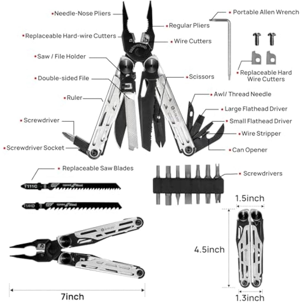 BIBURY 31-in-1 Multitool Pliers | Stainless Steel EDC Tool with Scissors