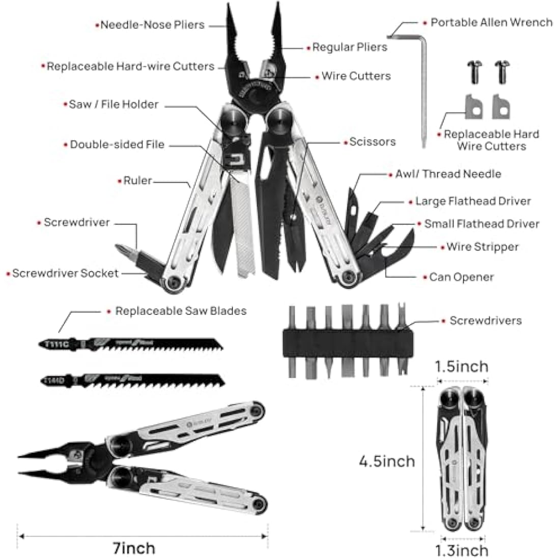 BIBURY 31-in-1 Multitool Pliers | Stainless Steel EDC Tool with Scissors