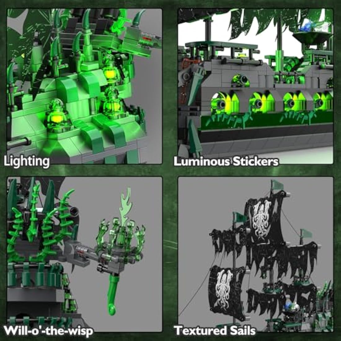 JMBricklayer Flying Dutchman Ghost Pirate Ship Model with LED Lights