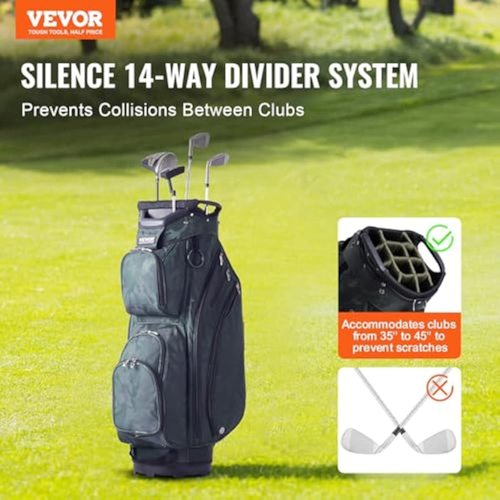 VEVOR 14-Way Golf Cart Bag | Waterproof 600D Nylon Organizer – Army Green