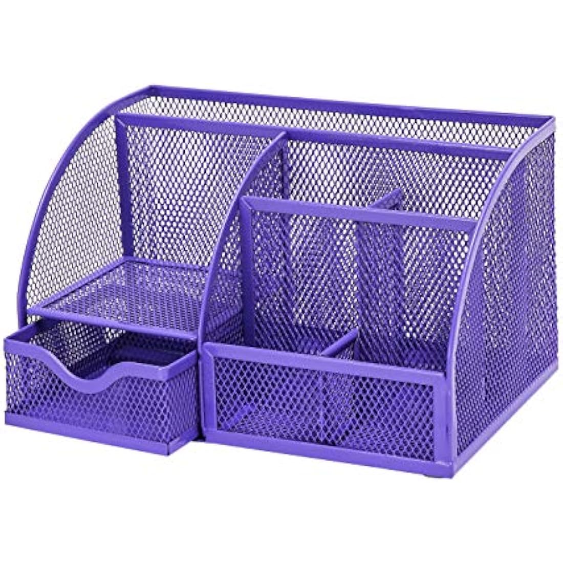 Exerz Mesh Desk Organiser | 7-Compartment Metal Tidy Caddy - Purple
