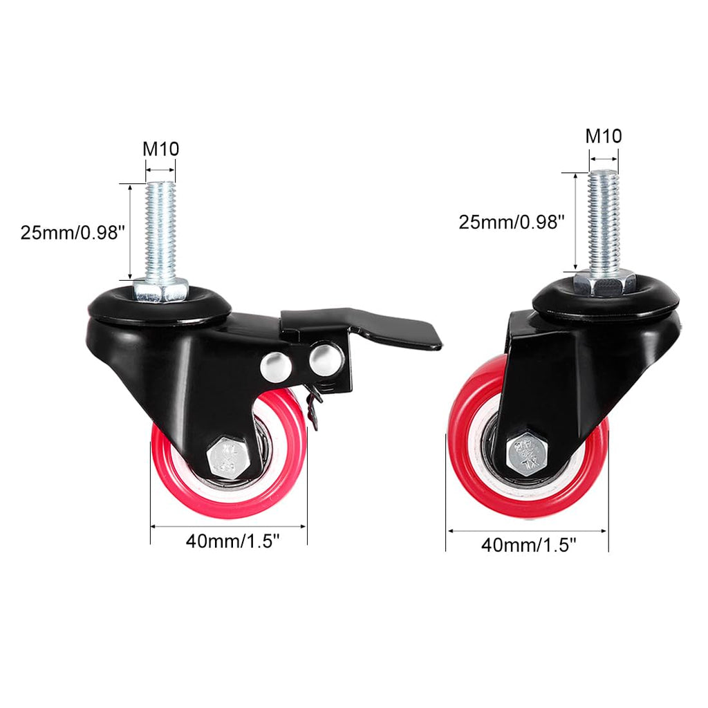 sourcing map 1.5 Inch Swivel Caster Wheels PU 360 Degree Threaded Stem Caster Wheel M10 x 25mm, 330lb Total Load Capacity, Pack of 4 - image 4