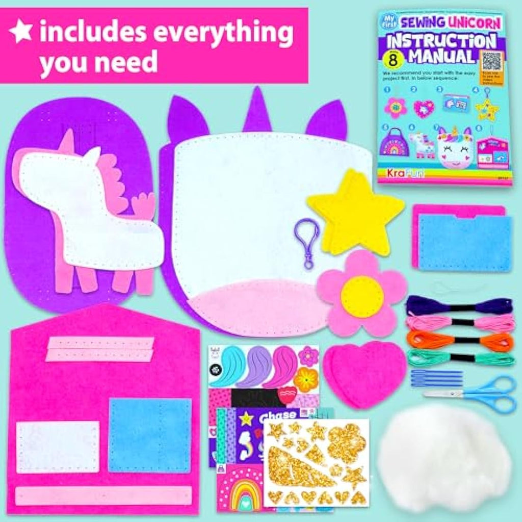 KRAFUN Kids Unicorn Sewing Kit – Beginner Felt Craft Kit with 5 DIY Projects