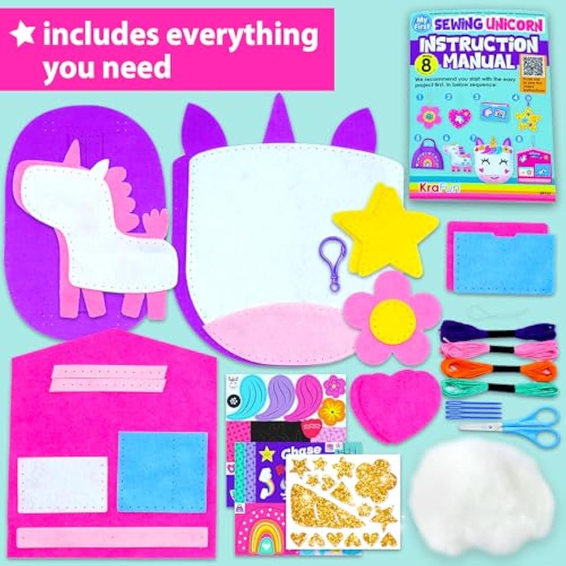 KRAFUN Kids Unicorn Sewing Kit – Beginner Felt Craft Kit with 5 DIY Projects