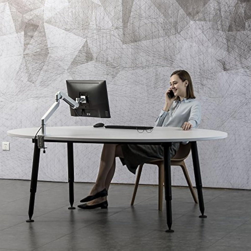 ThingyClub Single Gas Spring Monitor Arm | 10-27" VESA Desk Mount - Silver