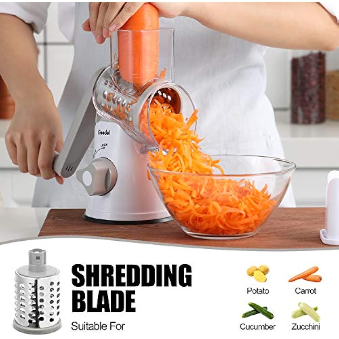 Rotary Cheese Grater | 3-Blade Manual Vegetable Slicer