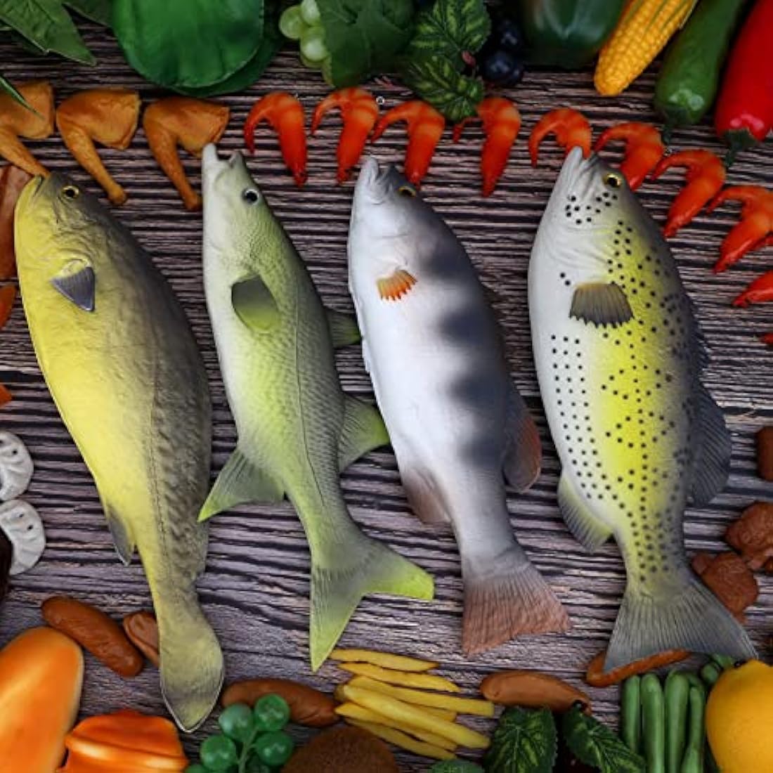 Gresorth 4-Piece Lifelike Fake Fish Set | Artificial PU Food Display Models