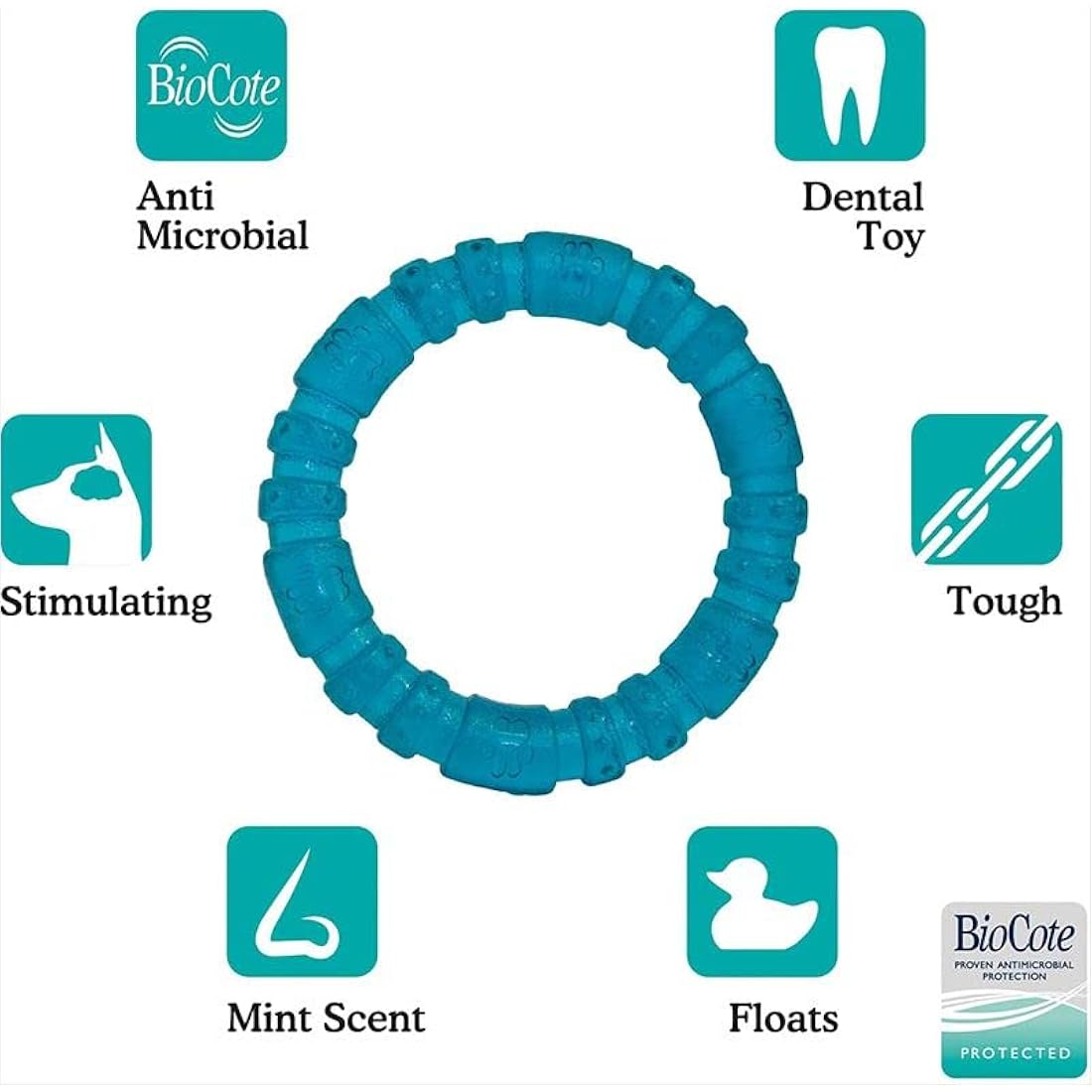 Rosewood BioSafe Puppy Ring – Antimicrobial Teething Chew Toy, Blue