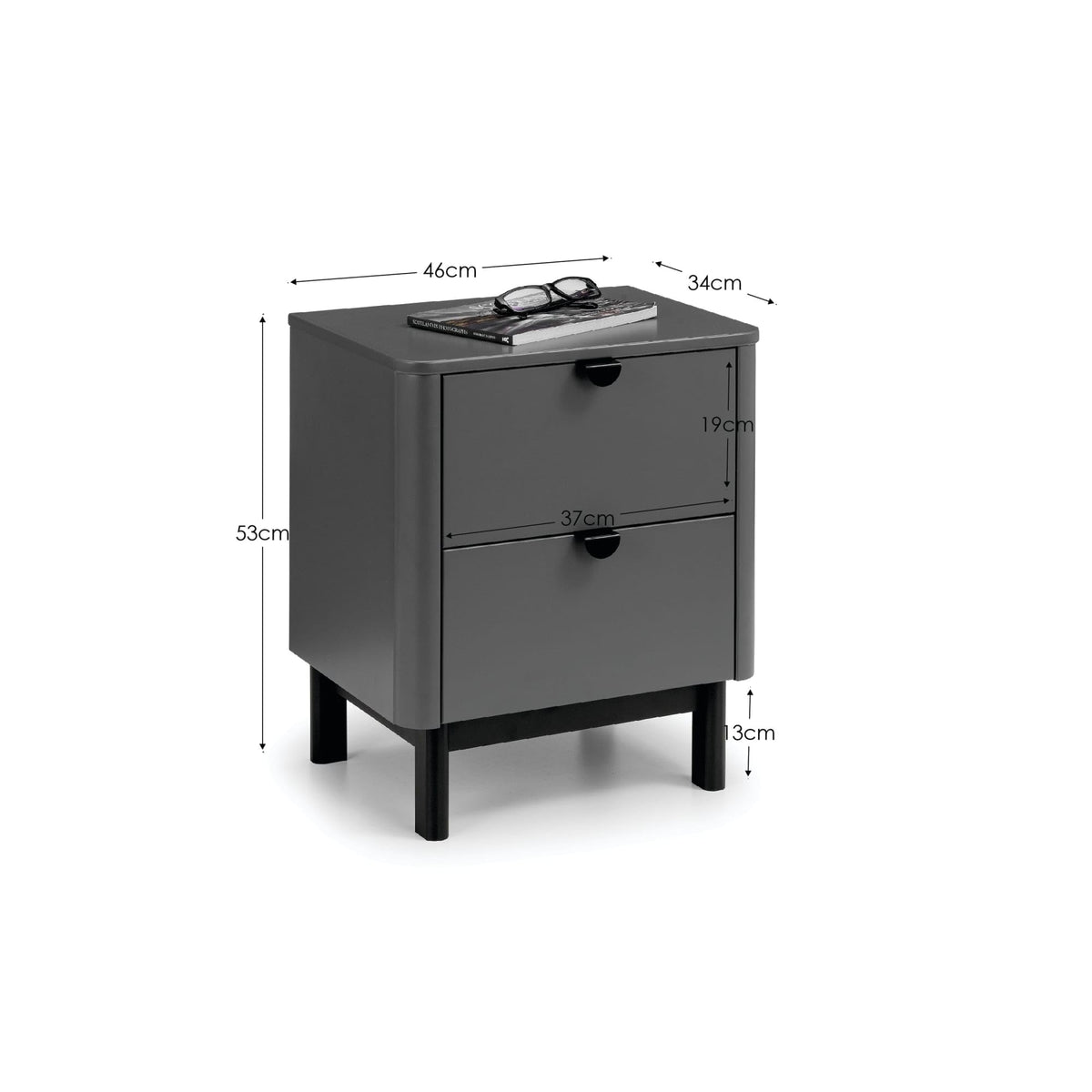 Julian Bowen Chloe Bedside Table, 2 Drawer, Grey - H53 x W46 x D34cm - image 3