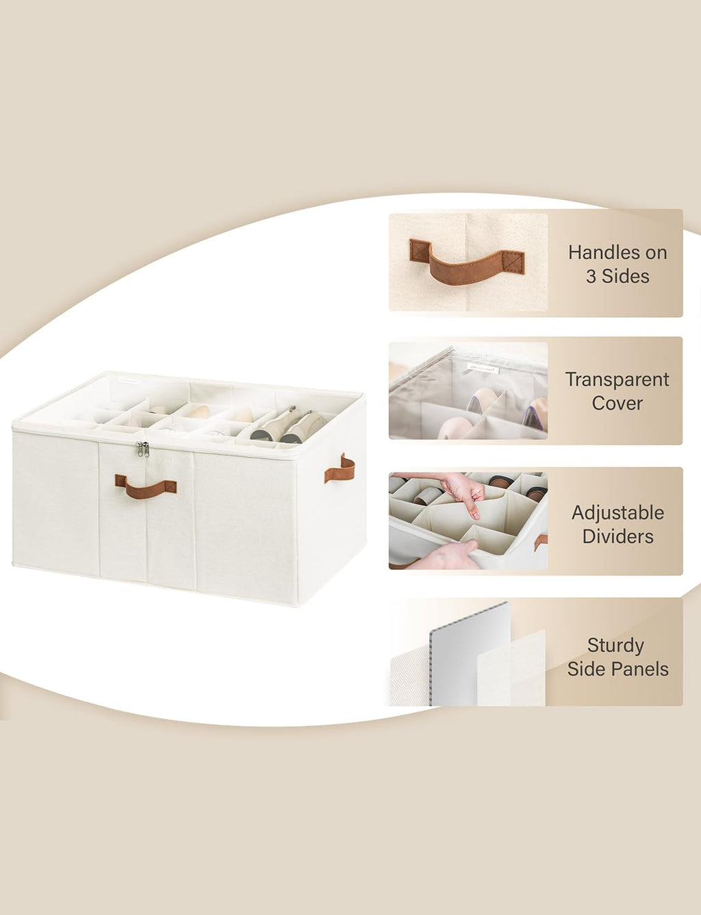 StorageWorks Extra Large Shoe Organizer with Adjustable Dividers – Beige